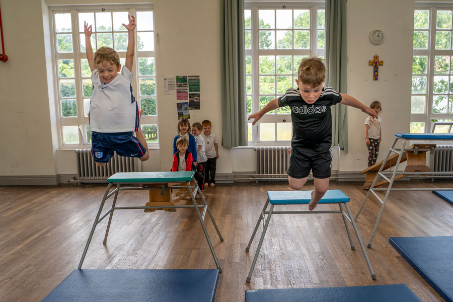 Students at St Wilfrids Catholic Primary School in PE class